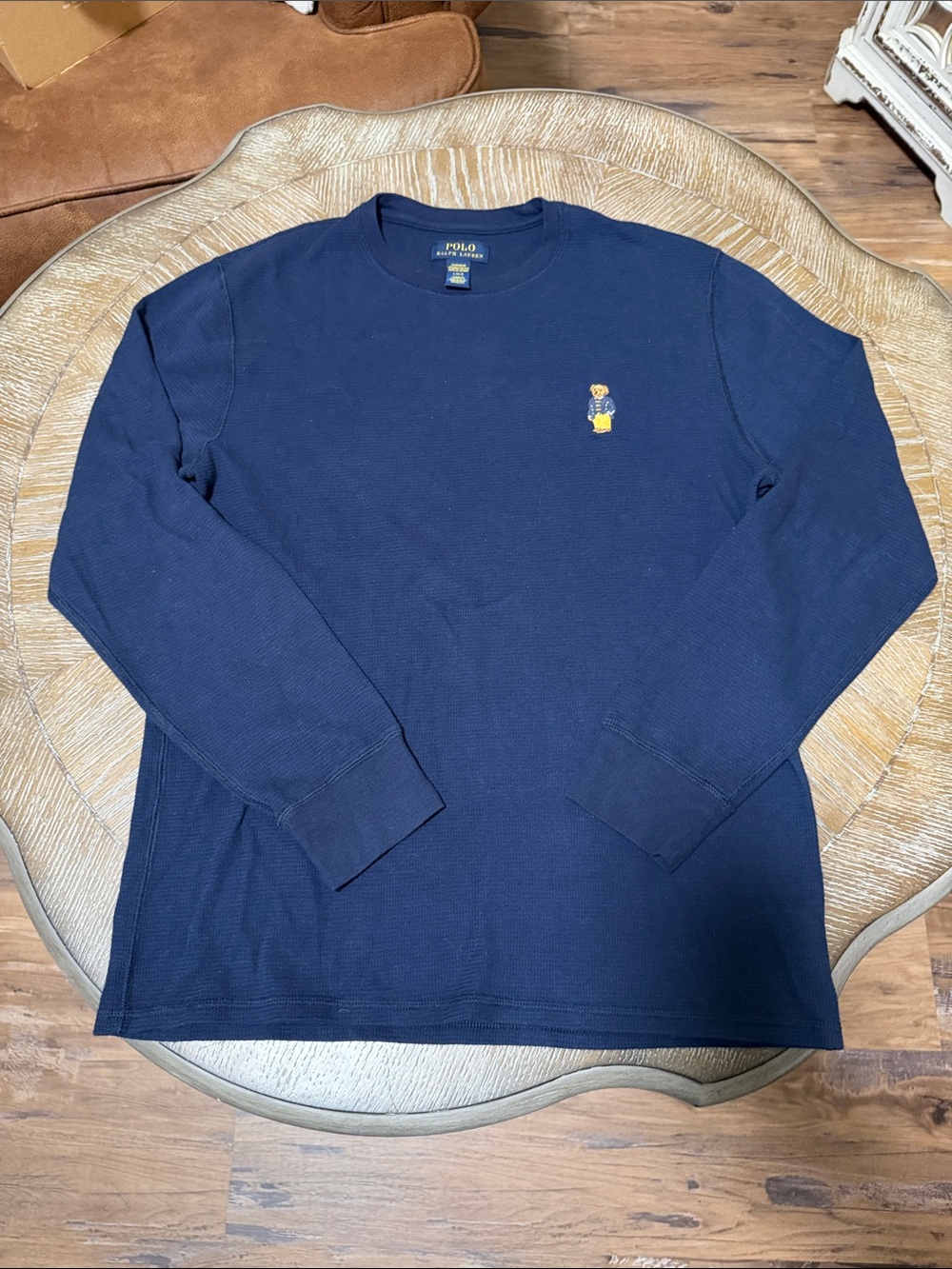 Polo by Ralph Lauren Navy Long Sleeve Thermal Shirt with Bear Embroidery